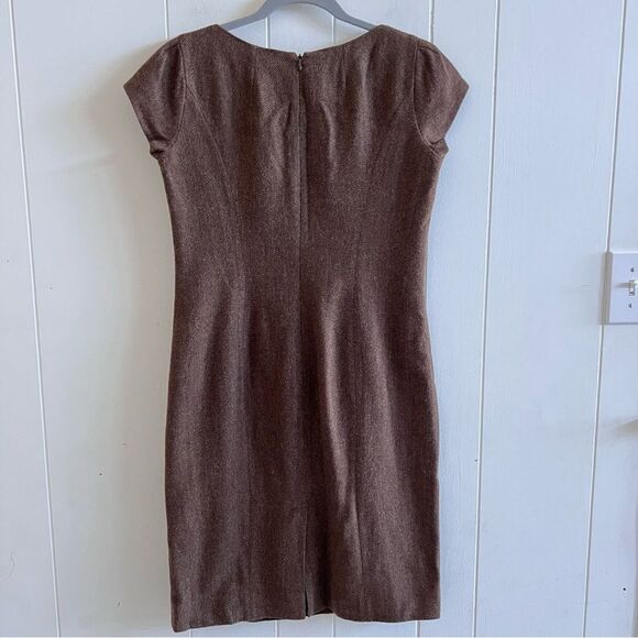 RALPH LAUREN Black Label Brown Herringbone Lambswool Sheath Dress - Picture 3 of 12